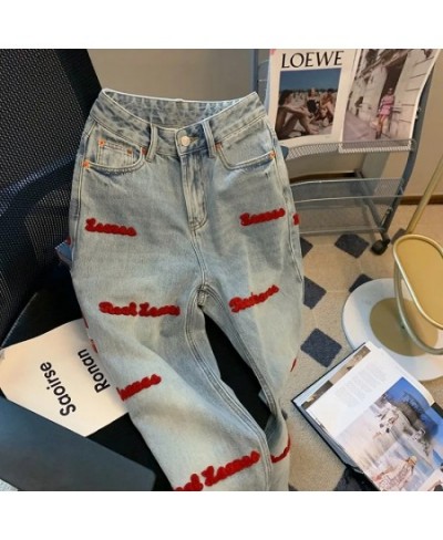 2023 Trend Trousers Streetwear Letter Embroidery Jeans Woman High Waist Y2k Straight Baggy Pants Korean Fashion Women'S Jeans...