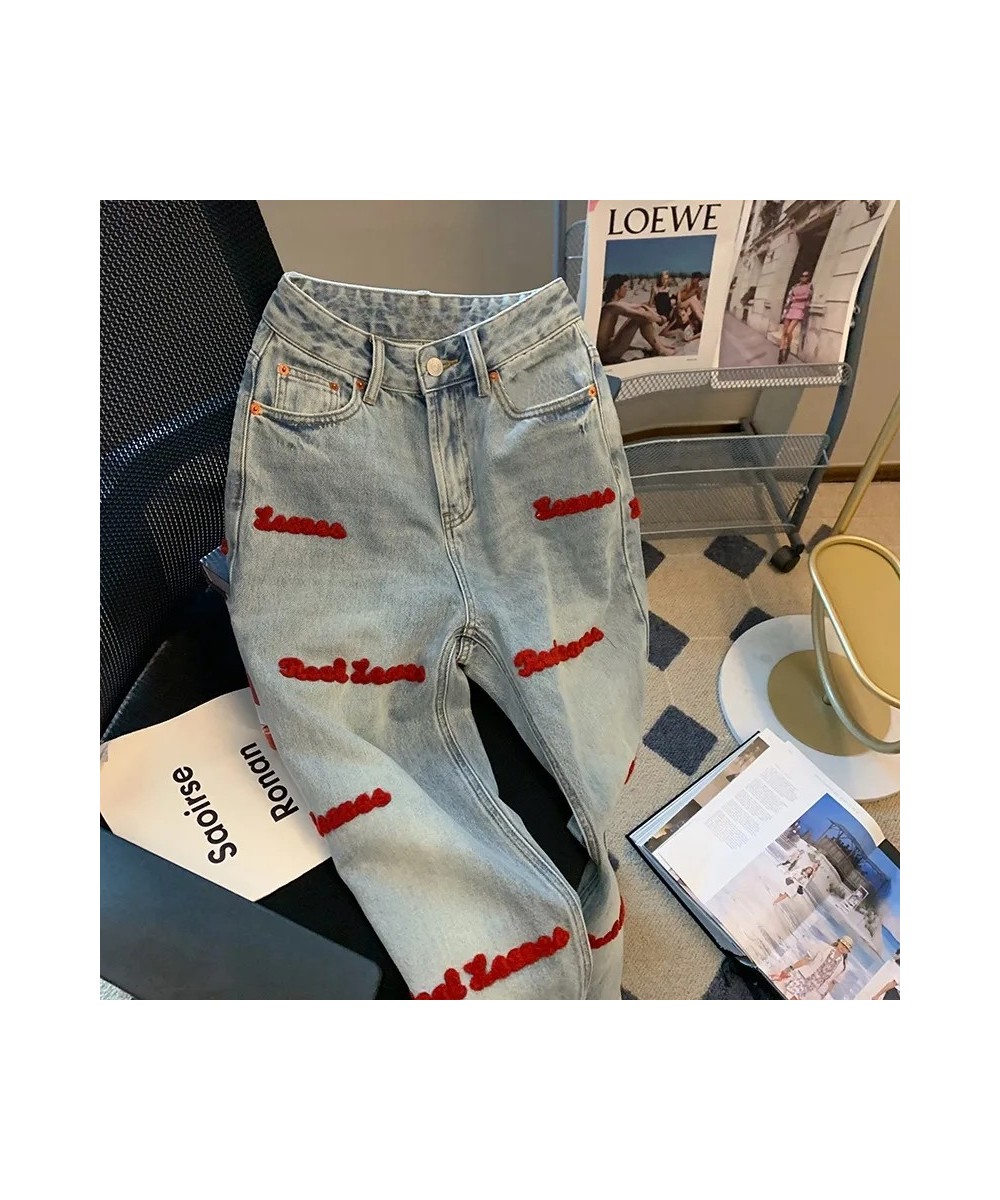 2023 Trend Trousers Streetwear Letter Embroidery Jeans Woman High Waist Y2k Straight Baggy Pants Korean Fashion Women'S Jeans...