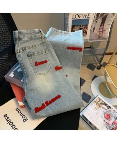 2023 Trend Trousers Streetwear Letter Embroidery Jeans Woman High Waist Y2k Straight Baggy Pants Korean Fashion Women'S Jeans...