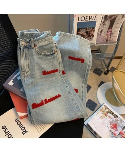 2023 Trend Trousers Streetwear Letter Embroidery Jeans Woman High Waist Y2k Straight Baggy Pants Korean Fashion Women'S Jeans...