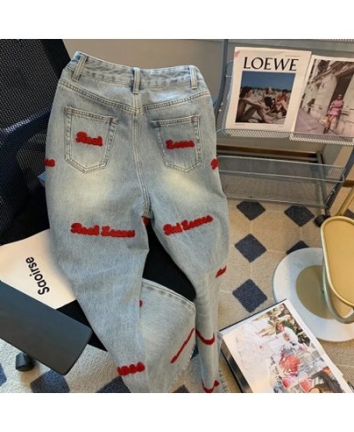 2023 Trend Trousers Streetwear Letter Embroidery Jeans Woman High Waist Y2k Straight Baggy Pants Korean Fashion Women'S Jeans...