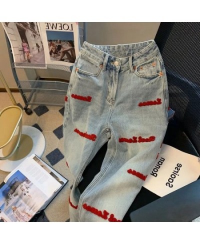 2023 Trend Trousers Streetwear Letter Embroidery Jeans Woman High Waist Y2k Straight Baggy Pants Korean Fashion Women'S Jeans...