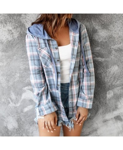 2023 Autumn Winter Street New Design Hooded Loose Women's Plaid Coat Cottagecore Girl Cardigan Shirt Button Tops $30.05 - Jac...