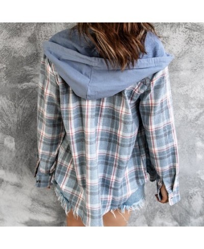 2023 Autumn Winter Street New Design Hooded Loose Women's Plaid Coat Cottagecore Girl Cardigan Shirt Button Tops $30.05 - Jac...