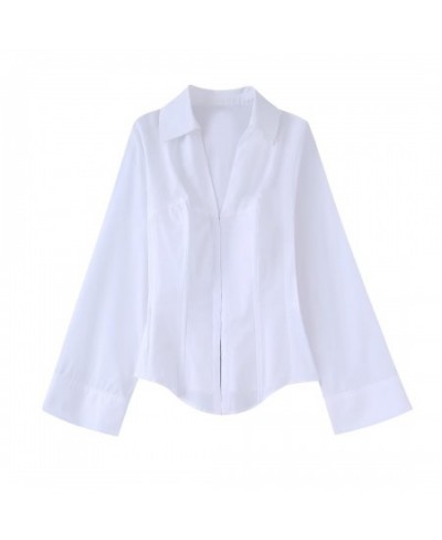 Women Fashion Corset Style White Poplin Smock Blouse Office Lady Buckle Slim Shirt Chic Chemise Blusas Tops LS1972 $31.67 - W...