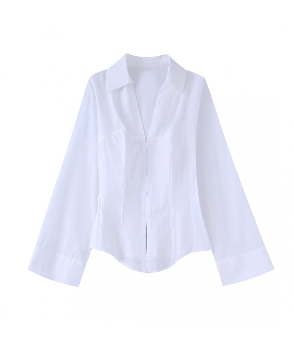 Women Fashion Corset Style White Poplin Smock Blouse Office Lady Buckle Slim Shirt Chic Chemise Blusas Tops LS1972 $31.67 - W...