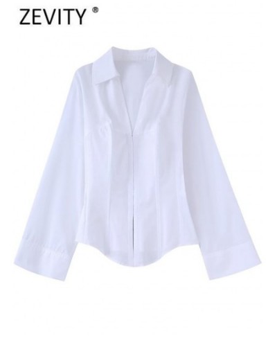 Women Fashion Corset Style White Poplin Smock Blouse Office Lady Buckle Slim Shirt Chic Chemise Blusas Tops LS1972 $31.67 - W...