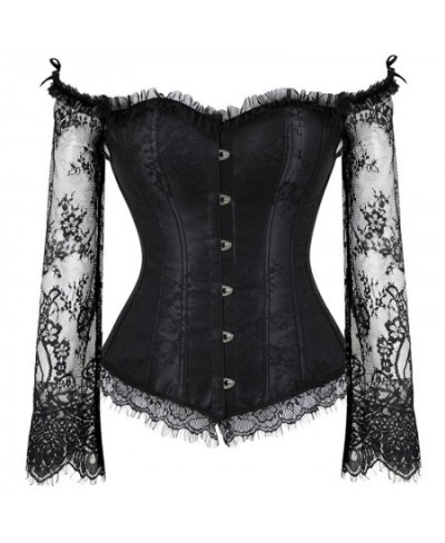 Women's Overbust Corset with Sleeves Vintage Victorian Retro Burlesque Lace Corset and Bustiers Top Vest Fashion White Black ...