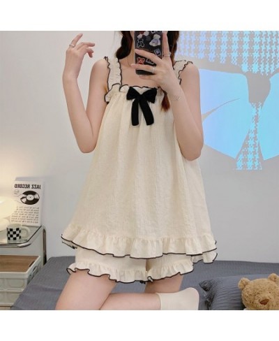 Pajama Sets Women Sleeveless Bow Summer Cool Kawaii Home Sleepwear Soft Casual Tender Girlish Ulzzang Ins Fashion Cozy Young ...