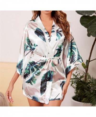 Women Silk Robes Satin Kimono Robe Short Silky Bathrobe Bridesmaid Wedding Party Nightshirts Sleepwear Pizza Shirt $21.32 - S...