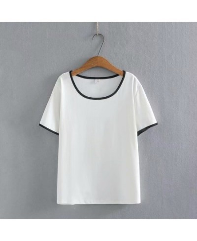 Plus Size Solid Casual Tops Women's Short Sleeve Summer Tshirts Vintage Slim Female Large Size Tee $45.41 - Plus Size Clothes