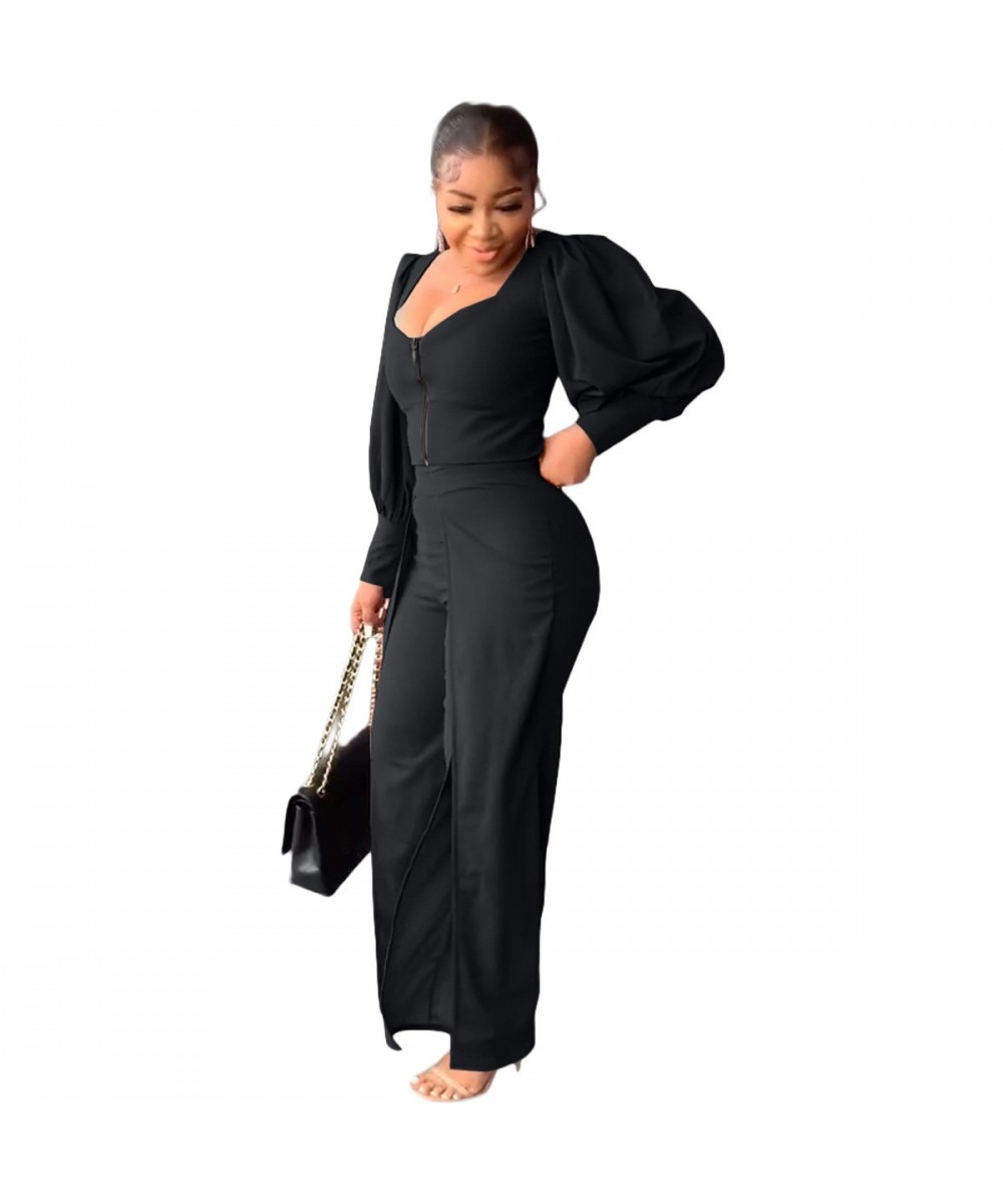 Plus Size Women Two-piece Sets Spring Summer Fashion Casual Bubble Sleeve Sexy Lady Blouse Trousers Set Elegant Top Pants Sui...