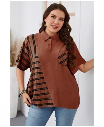 Plus Size T-Shirts 3xl Striped Loose Blouse Shirt 2022 Women Summer Short Sleeve Casual Shirts $37.70 - Plus Size Clothes