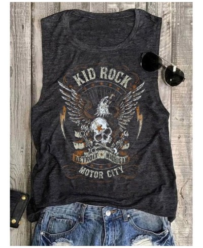 Funny Rock Skeleton Eagle Tank Top for Women Vintage Retro Rock Roll Music Shirts Sleeveless Concert Buddy Tank Tops Graphic ...