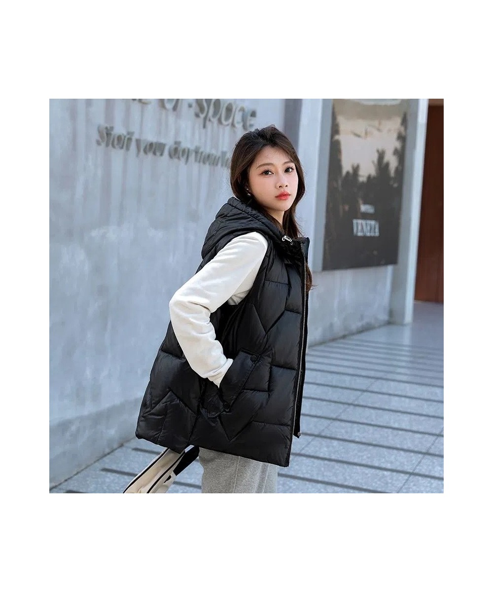 Hooded Down Cotton Vest Women's Short 2022 Autumn Winter New Sleeveless Student Waistcoat Jacket Female Warm Parkas Vests Coa...