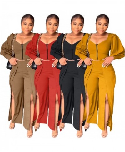 Plus Size Women Two-piece Sets Spring Summer Fashion Casual Bubble Sleeve Sexy Lady Blouse Trousers Set Elegant Top Pants Sui...