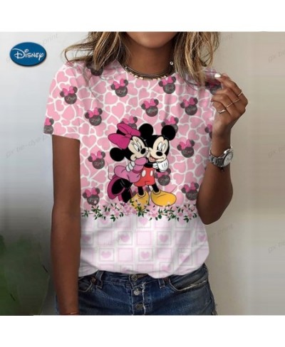 Women's Summer Casual T-Shirt 2023 Fashion Mickey Mouse Print Short-Sleeved Pullover New Oversized Round Neck Loose Top $19.4...