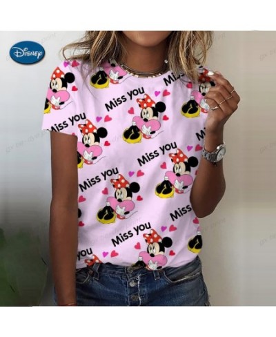 Women's Summer Casual T-Shirt 2023 Fashion Mickey Mouse Print Short-Sleeved Pullover New Oversized Round Neck Loose Top $19.4...