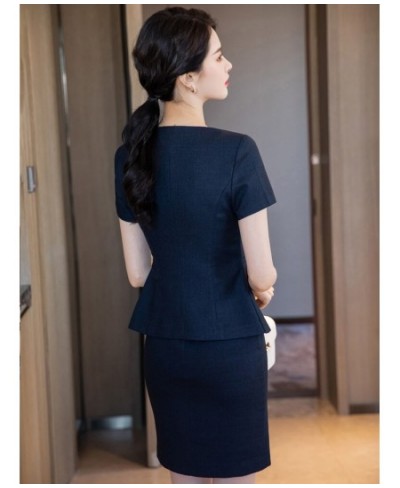 Summer Navy Blue Blazer Women Business Suits Skirt and Jacket Sets Short Sleeve Ladies Work Office Uniform Styles $68.45 - Su...