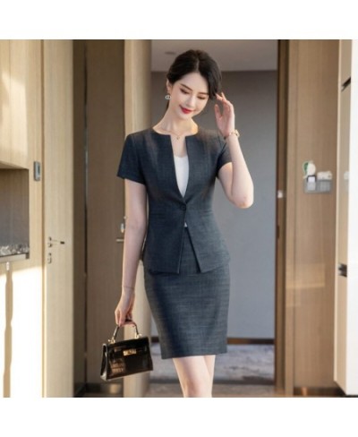 Summer Navy Blue Blazer Women Business Suits Skirt and Jacket Sets Short Sleeve Ladies Work Office Uniform Styles $68.45 - Su...