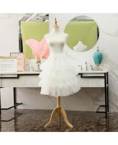 Hoopless Light Lolita Petticoats For Women Crinoline Slips Underskirts Knee Length Ruffled Tulle Puffy Party Cosplay Skirt A0...