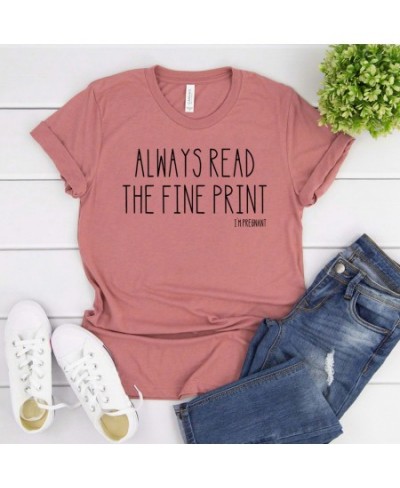 Always Read The Fine Print I'm Pregnant T-Shirt Funny Pregnancy Announcement Tshirts Baby Reveal Shirt Women Casual Tee Tops ...