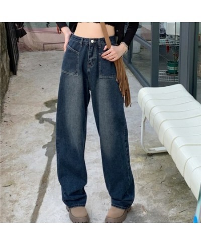 Streetwear Vintage Cargo Pants Woman 2022 Autumn High Waisted Loose Jeans Woman Pockets Straight Wide Leg Pants Ladies $44.06...