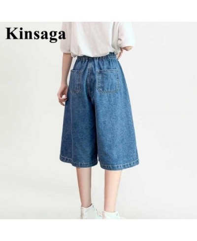 Women Street Pleated Loose Wide Leg Mid-calf Jeans Mom 4XL Summer Baggy Y2K Boyfriend Capri Elastic Waist Denim Bermuda $45.3...