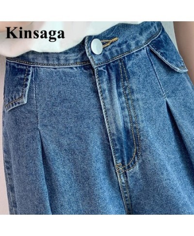 Women Street Pleated Loose Wide Leg Mid-calf Jeans Mom 4XL Summer Baggy Y2K Boyfriend Capri Elastic Waist Denim Bermuda $45.3...