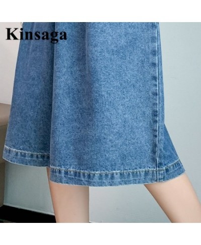 Women Street Pleated Loose Wide Leg Mid-calf Jeans Mom 4XL Summer Baggy Y2K Boyfriend Capri Elastic Waist Denim Bermuda $45.3...