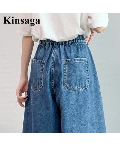 Women Street Pleated Loose Wide Leg Mid-calf Jeans Mom 4XL Summer Baggy Y2K Boyfriend Capri Elastic Waist Denim Bermuda $45.3...