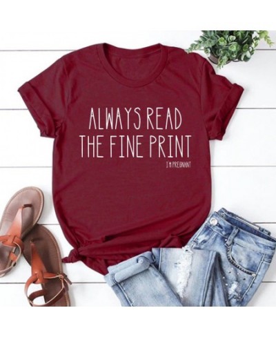 Always Read The Fine Print I'm Pregnant T-Shirt Funny Pregnancy Announcement Tshirts Baby Reveal Shirt Women Casual Tee Tops ...