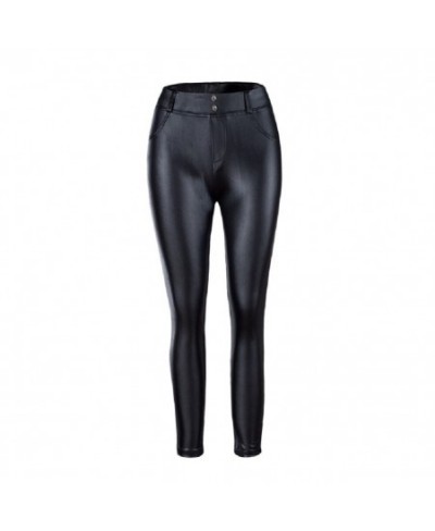 Womens Sexy Black High Waist Pants Slim Soft Strethcy Shiny Wet Look Faux Leather Vinyl Leggings Trouser Pants pantalon $24.2...