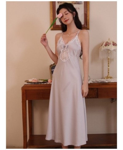 French Silk Robe Backless Nightdress Spring Feminine Lace Sexy Two-piece Sleepwear Set Victorian Pajamas for Women Home Cloth...