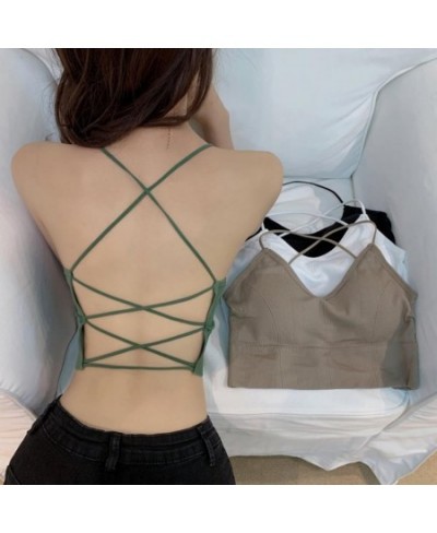 Popular Sling Bra Backless Female Seamless Bottomed Vest Bralette Padded Ribbed Tube Top Inside Wear $19.14 - Underwear