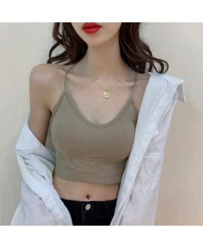 Popular Sling Bra Backless Female Seamless Bottomed Vest Bralette Padded Ribbed Tube Top Inside Wear $19.14 - Underwear