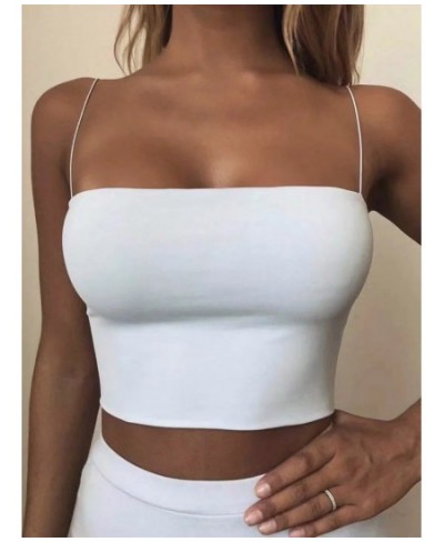 2022 Summer Women's Crop Top Sexy Elastic Cotton Camis sleeveless Short Tank Top Bar $16.42 - Tops & Tees