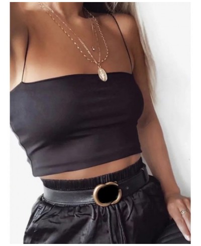 2022 Summer Women's Crop Top Sexy Elastic Cotton Camis sleeveless Short Tank Top Bar $16.42 - Tops & Tees