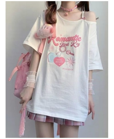 Deeptown 2022 Women Off Shoulder T-shirt Kawaii Sweet Girl Off The Shoulder Tops y2k Sexy Cute Graphic Tees Shirt Fashion $24...