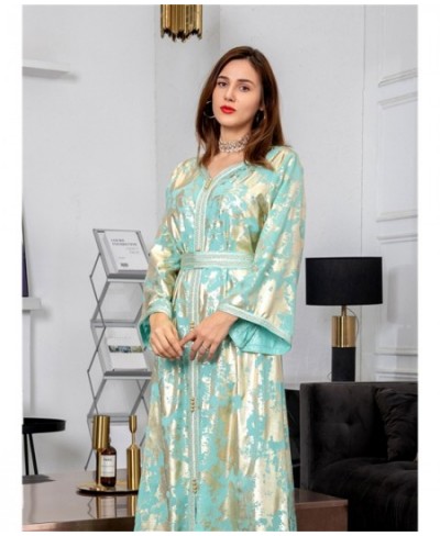 Spring Women Dress Muslim Hot Golden Robe Chiffon Dress Party Ramadan Femme Evening Long Dress With Belt $81.05 - Dresses