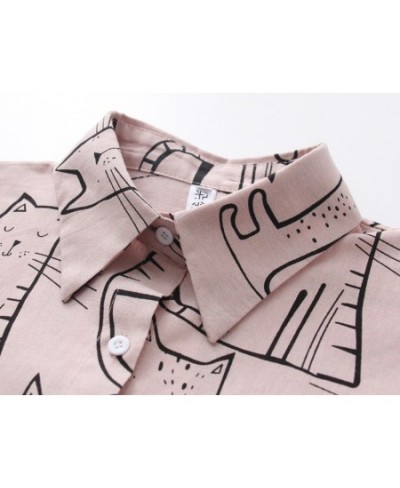 2023 Spring Casual Fashion Vintage Autumn Women Long Sleeve Shirts Cute Cat Print Shirt Female Loose Blouses Girl Ladies Tops...