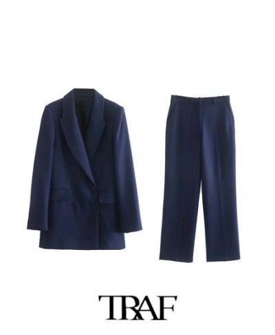 2023 Woman 2 Piece Set Blazer Pants Suit OL Double Breasted Blazer+Loose Solid Pants Causal Outfits $94.11 - Suits & Sets