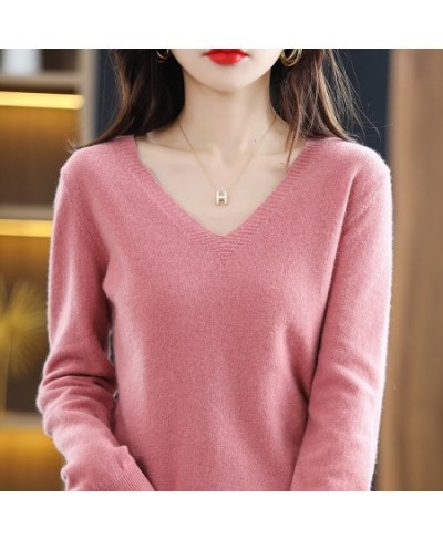 Autumn Winter Women Sweater 2023 Korean Fashion Knitwears Warm Long Sleeve V-neck Knit Pullovers Slim Fit Bottoming Shirt $24...