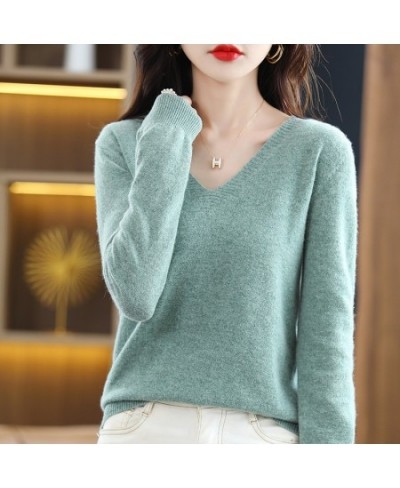 Autumn Winter Women Sweater 2023 Korean Fashion Knitwears Warm Long Sleeve V-neck Knit Pullovers Slim Fit Bottoming Shirt $24...