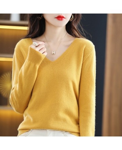 Autumn Winter Women Sweater 2023 Korean Fashion Knitwears Warm Long Sleeve V-neck Knit Pullovers Slim Fit Bottoming Shirt $24...