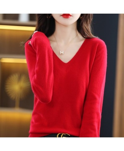 Autumn Winter Women Sweater 2023 Korean Fashion Knitwears Warm Long Sleeve V-neck Knit Pullovers Slim Fit Bottoming Shirt $24...