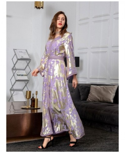 Spring Women Dress Muslim Hot Golden Robe Chiffon Dress Party Ramadan Femme Evening Long Dress With Belt $81.05 - Dresses