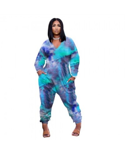 Plus Size Jumpsuits V-neck Long Sleeves Tie-dyed Loose Romper Casual Fashion Pockets One Piece Autumn 2023 $39.85 - Plus Size...