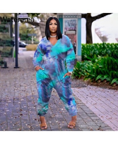 Plus Size Jumpsuits V-neck Long Sleeves Tie-dyed Loose Romper Casual Fashion Pockets One Piece Autumn 2023 $39.85 - Plus Size...