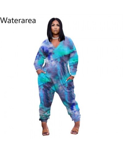 Plus Size Jumpsuits V-neck Long Sleeves Tie-dyed Loose Romper Casual Fashion Pockets One Piece Autumn 2023 $39.85 - Plus Size...